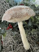 Large Velvet Mushroom Hanging Christmas Decoration Frosty Silver Beads Sequins 