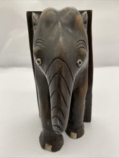 Vintage Carved Elephant Bookend Single