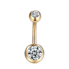Belly Navel Surgical Steel Piercing Gem Double Crystal Bar Button Ring Bars