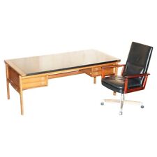 DANISH ARNE VODDER FOR SIBAST MODEL 419 & 223 WOOD LEATHER DESK & ARMCHAIR