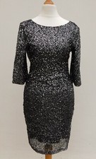 KELLY BROOK Low Cowl Back Black/Silver/Pewter Sequin Bodycon Dress - Size 8-10