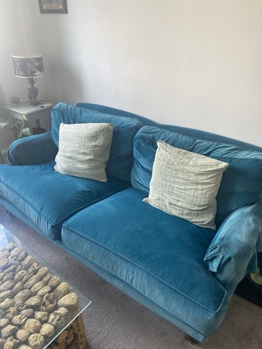 Teal velour fabric - sofa, used