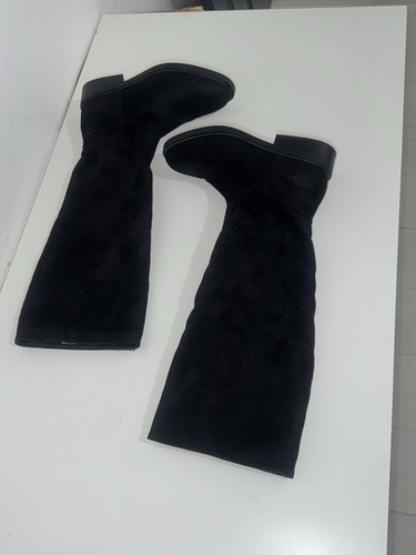Black suede knee high boots - suede,