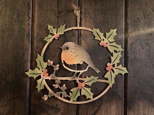Coloured metal robin holly - /,