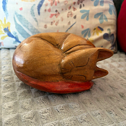 Wooden sleeping cat - cat, ornament