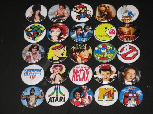 Icons buttons pins - 80's, set