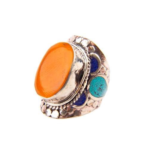 Tibetan ring orange coral - tibetan,