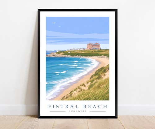 Fistral beach travel poster - travel,