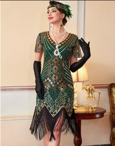 Flapper 1920s dress golden - 1920s, dress-golden