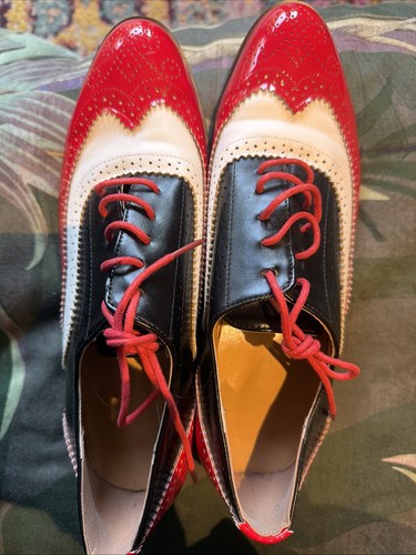 Black white red brogues - black,, white&red