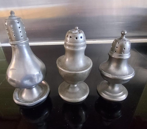 Three antique pewter - three, pounce