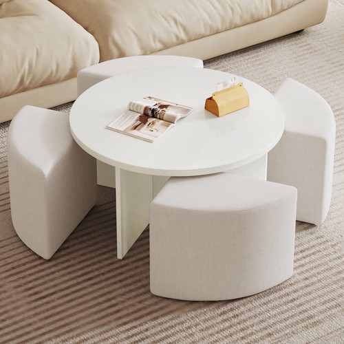 White round coffee table set - white,