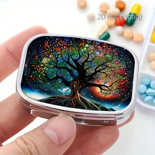 Metal pill trinket box tree - trinket,