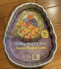 Vintage 1980 Wilton Cake EASTER BASKET Party Pan Baking Tin Eggs Basket Bow