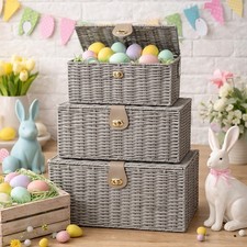 3 Wicker Storage Boxes Grey