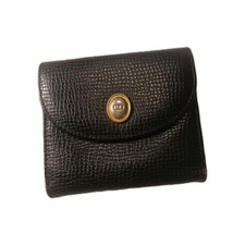 AUTH CHRISTIAN DIOR VINTAGE BLACK  LEATHER COMPACT BIFOLD WALLET CARD HOLDER