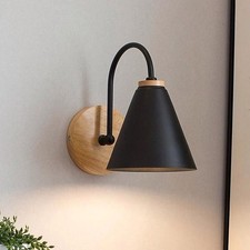 Kona Nordic Wall Lamp - Set Of 3, Unused. Black With Wood Trim.