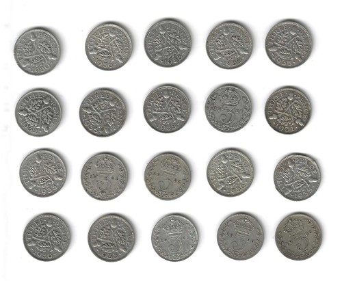 George 5th coins 1920 - george, 3d