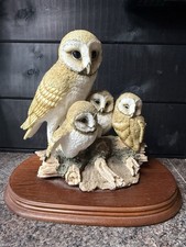 Leonardo Collection Large Barn Owl Ceramic Vintage Ornament with Wood Base 1994