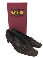 Vaneli Women's Heels Size 5 Brown Leather Lace-Bows Block Square Toes Used F1
