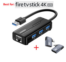 Firestick 4K Max Bundle: UGREEN USB 3.0 Hub + Ethernet & 2x Angled OTG Adapters