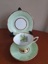 Clare Bone China, Harlequin Trio - Cup Saucer And Plate - Pale Green