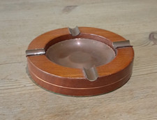1970 1980 s wood and copper table top ashtray ash tray 7 1/2 inches across