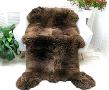 BROWN BRITISH SHEEPSKIN RUG "BROWN BEAR" HIDE QUAD NATURAL THROW LAMBSKIN Q64