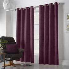 Velvet Chenille Curtains Ring Top Eyelet Pair Plain Ready Made Room Darkening