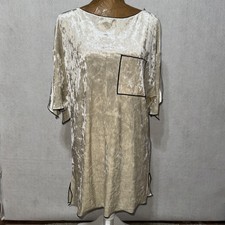 Zara Basic Womens Medium Velour Lounge Sleep Shirt PJ Tunic Ivory Black Contrast