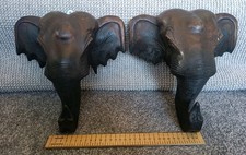 2x Hand Carved Wooden Elephant - Elephant Wall Head, dark brown, Boho decor