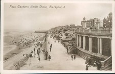 Postcard posted 1936 Lancashire Blackpool North shore rock gardens real photo