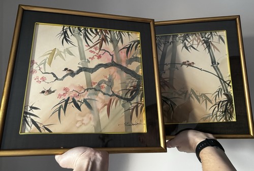 Pair vintage paintings - paintings, chinese