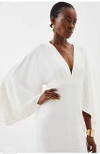Uk 8 Ivory Karen Millen  Mudi Dress Compact  S New V Neck Zip Rro Weeding Guest
