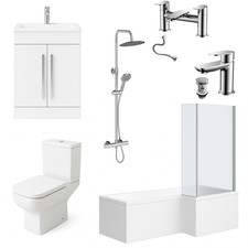 Complete Bathroom Suite 1700 L Shape Shower Bath L Screen Basin Toilet Tap Waste