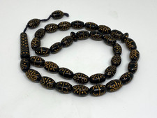 Vintage Glass Prayer Beads Black Gold Cord Rosary Komboloi Tesbih Islamic Czech?