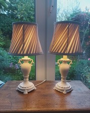 Pair Of Rutland Lighting Cream French Style Urn Table Lamps With Twist Shades
