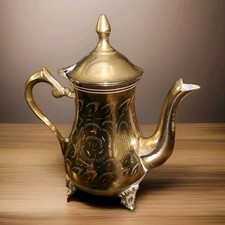 Arabic Islamic Dallah Coffee/Tea Pot Brass Middle Eastern Metal Etch Vintage