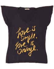 HUGO BOSS Womens Graphic T-Shirt Top UK 14 Large Navy Blue Cotton AE09