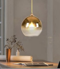 Spherical Gradient Glass Pendant Light Globe Lamp Hanging Light (Gold, 25cm)