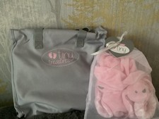 Tiny Treasures Dolls Pink Bunny Accessories Set & Travel Feeding Seat Set. New