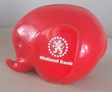 Vintage Small Midland Bank Red Elephant Money Box With Original Key