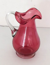 Authentic Original Antique Cranberry Glass Jug Pontil On Base 6 Inches Tall m