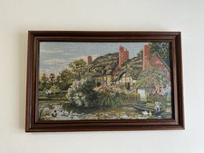 Vintage Large Countryside English Crosstitch Tapestry  River Cottage Landscape