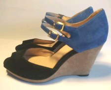 CLARKS SIZE 5.5D SHOOTING COMET COBALT SUEDE WEDGES PEEP TOE.   B4710312566A