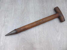 Vintage wooden Dibber. Garden dibber - bulb planter tool. Metal tip &  T Handle.