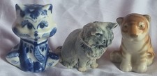 Job lot Bundle Collection 3 sm cat tiger figurines Blue White Gzhel Lomonosov