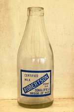 milk bottle lovely rare 1950s Robertson of Bridge of Weir dairy quart "blue"