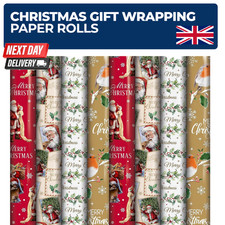 4 x 7M Christmas Wrapping Paper Rolls Premium Xmas Gift Wrap Set Festive Santa