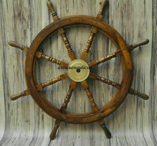 36 Inch Wooden Ship Steering Wheel Pirate Décor Wooden Brass Finishing Wall Boat